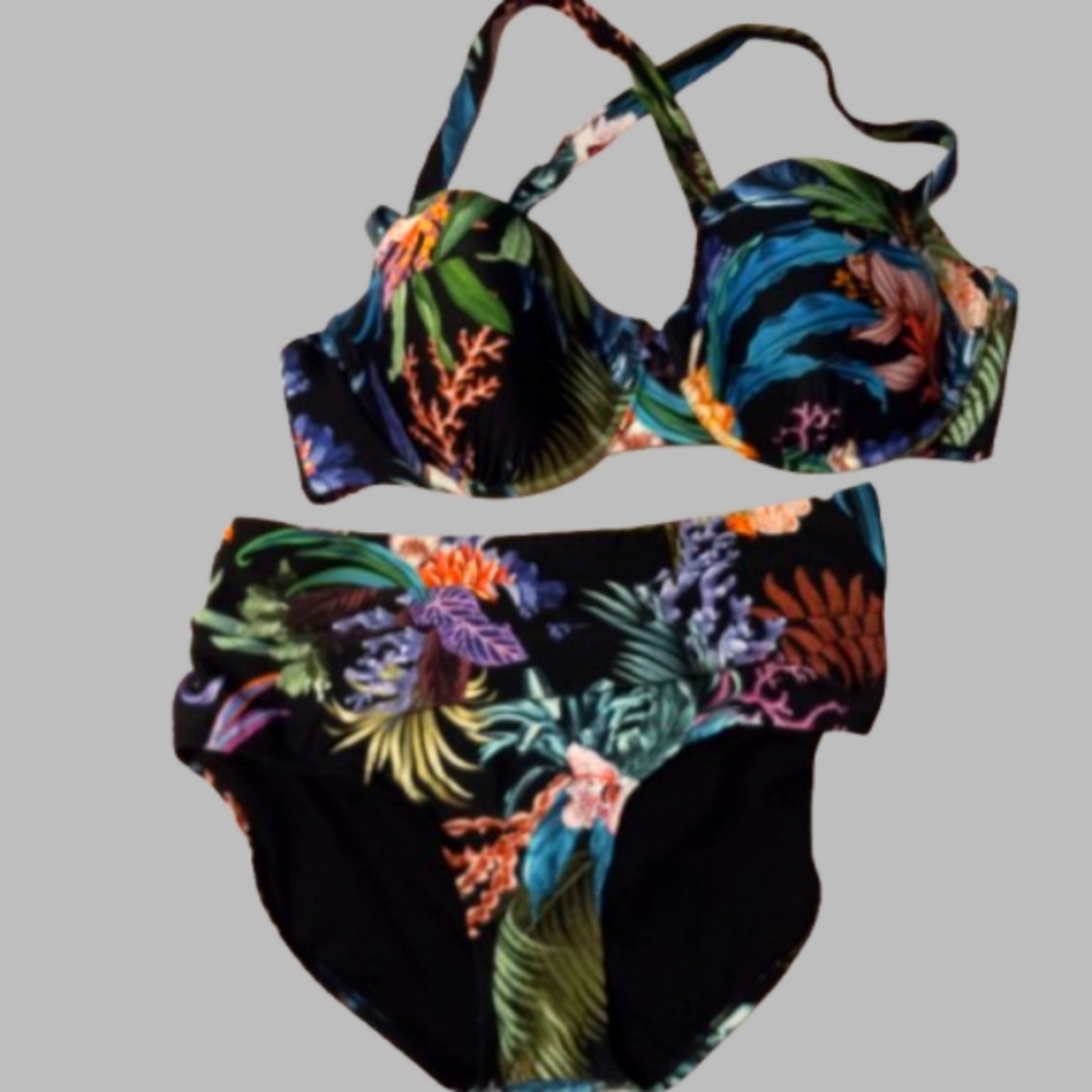 Ts 2x Tahitian Underwire Bikini Nwot Plus In Black Fl Gem